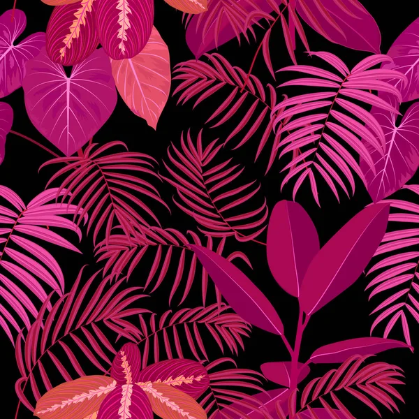 La palma tropical de la selva deja un patrón sin costuras, fondo vectorial. — Archivo Imágenes Vectoriales