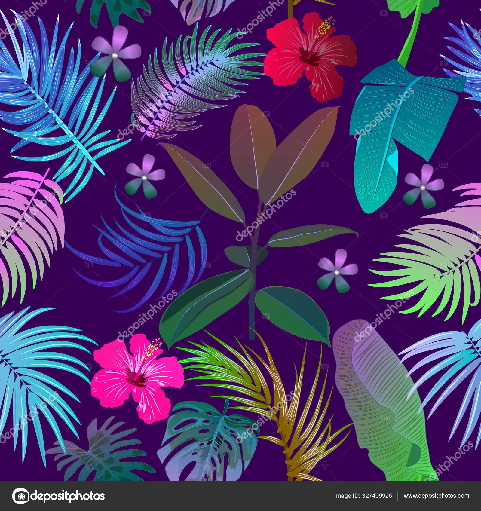 熱帯ジャングルのネオンヤシの葉シームレスなパターン ベクトルの背景 無料のストックベクター C Artlu