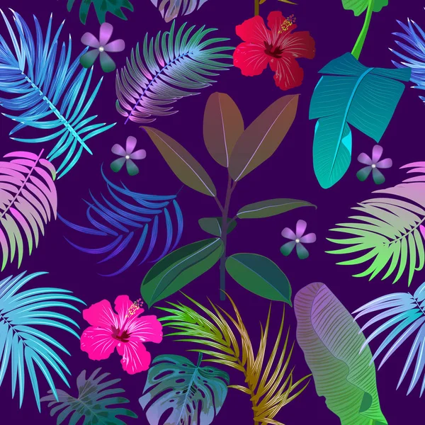 Tropische jungle neon palm bladeren naadloos patroon, vector backgr — Gratis stockfoto