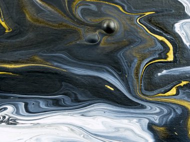 Siyah ve beyaz, altın sarısı, yaratıcı, soyut el boyası arka plan.