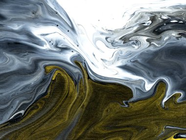 Siyah ve beyaz, altın sarısı, yaratıcı, soyut el boyası arka plan.