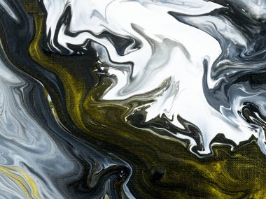 Siyah ve beyaz, altın sarısı, yaratıcı, soyut el boyası arka plan.