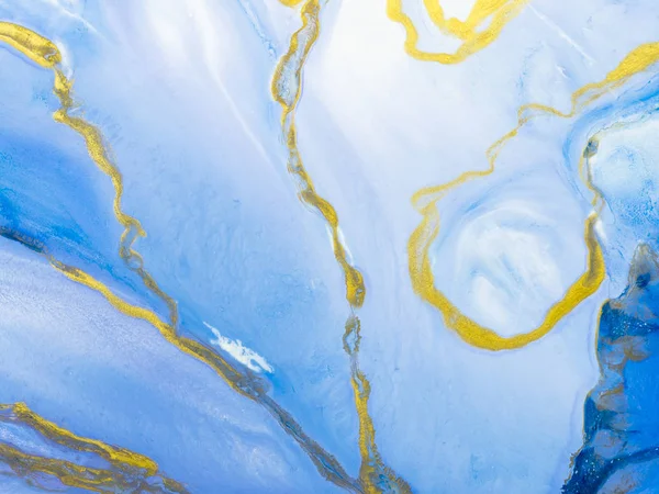 Blauw met gouden creatieve abstracte hand geschilderde achtergrond, marmer — Stockfoto