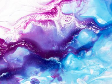 Pembe ve mavi renkli soyut resim, yaratıcı el boyası.