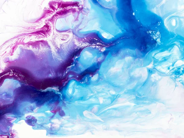 Lukisan seni abstrak dalam warna merah muda dan biru, pai tangan kreatif — Stok Foto