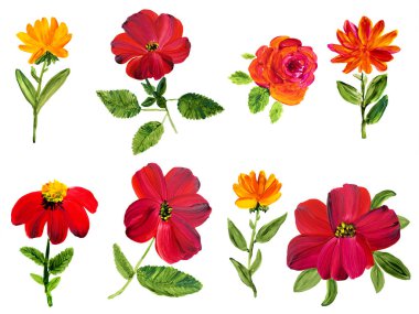 Akrilik ile boyanmış soyut kırmızı çiçekler