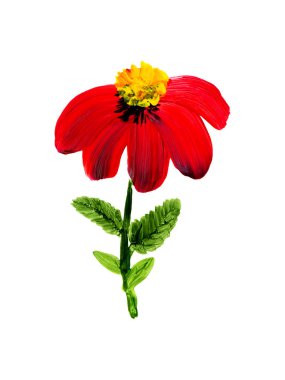 Akrilik boyayla boyanmış soyut kırmızı çiçek