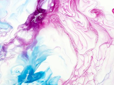 Pembe ve mavi renkli soyut resim, yaratıcı el boyası.