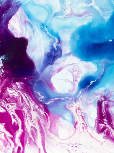 Abstraktní malba v růžových a modrých barvách, kreativní ruční pai — Stock fotografie