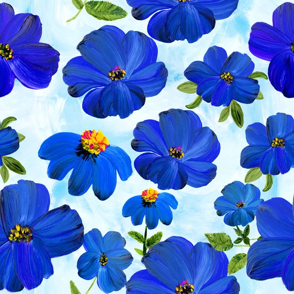 Blommig sömlös mönster av abstrakta blå blommor — Gratis stockfoto