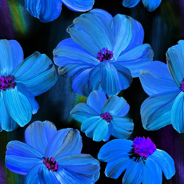 抽象蓝色花朵的植物无缝图案 — 图库照片