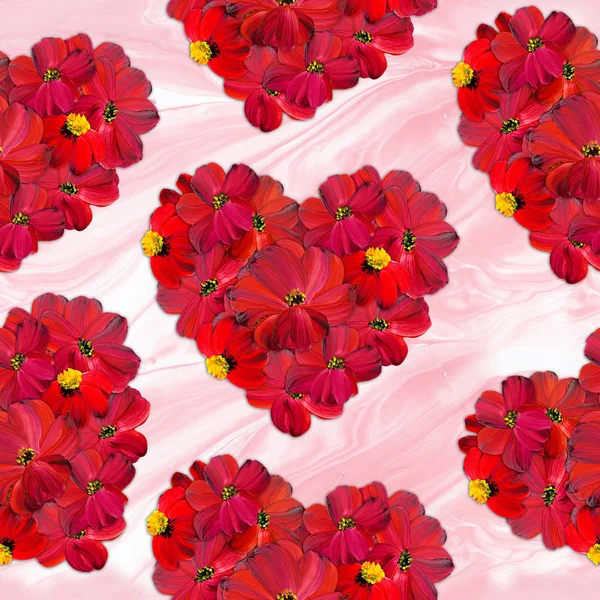 抽象的な赤い花の手の花のシームレスなパターンが描かれた — ストック写真