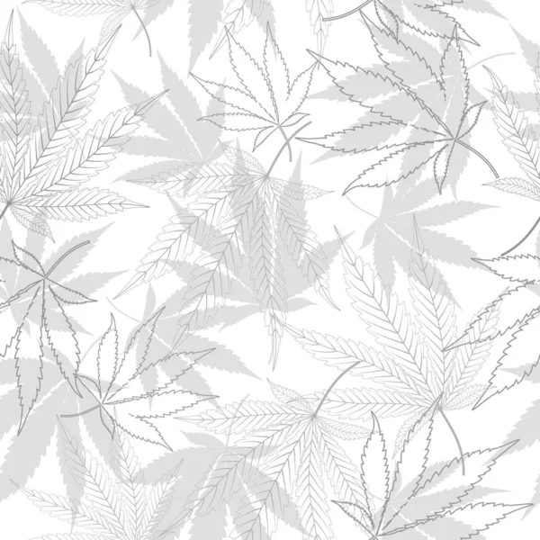 Medical marijuana leaves seamless pattern with contour lines — 스톡 벡터