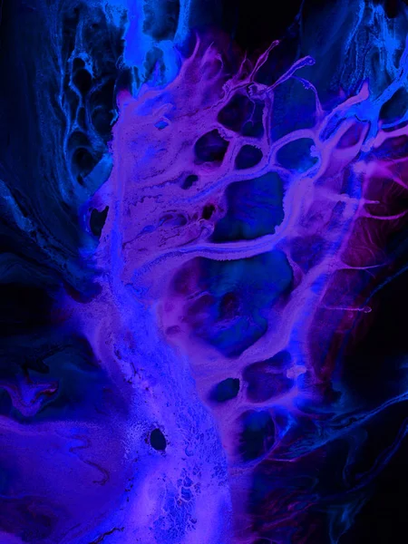 Neon violet en blauw met gouden creatief schilderij, abstracte hand — Stockfoto