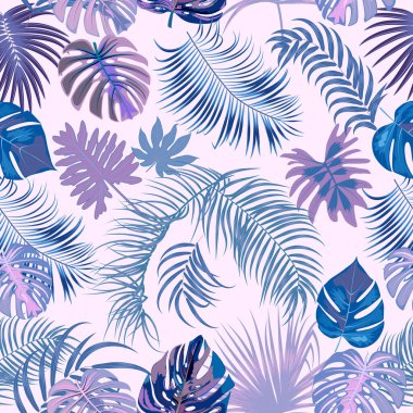 Tropik orman palmiyesi pürüzsüz desen bırakır, tekstil için vektör arkaplan, duvar kağıdı