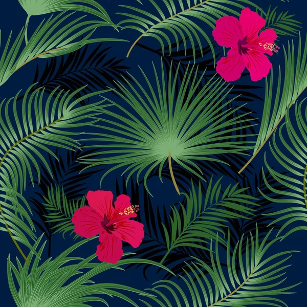 Patrón Sin Costuras Selva Tropical Vectorial Con Hojas Flores Palmeras — Archivo Imágenes Vectoriales