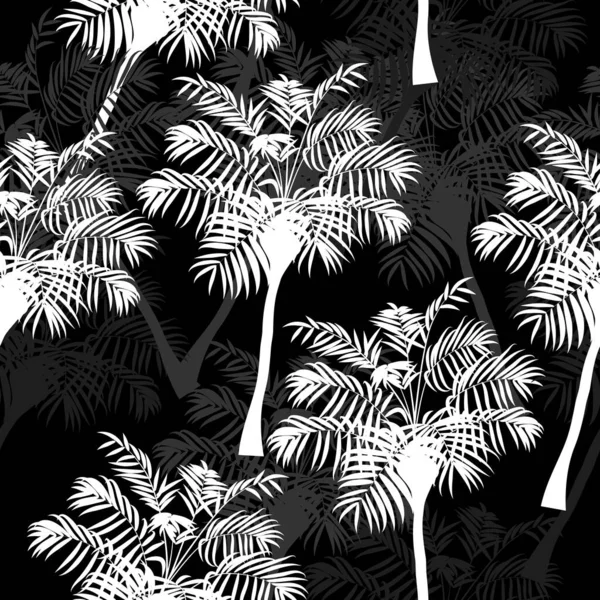 Selva Tropical Palmera Blanco Negro Patrón Sin Costuras Vector Fondo — Vector de stock