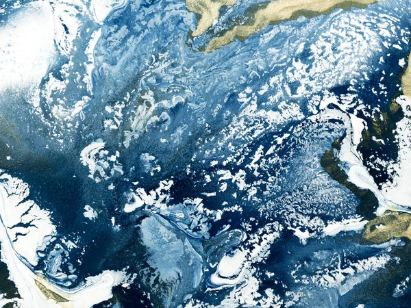 Blå Och Guld Kreativ Målning Abstrakt Handmålad Bakgrund Marmor Konsistens — Stockfoto