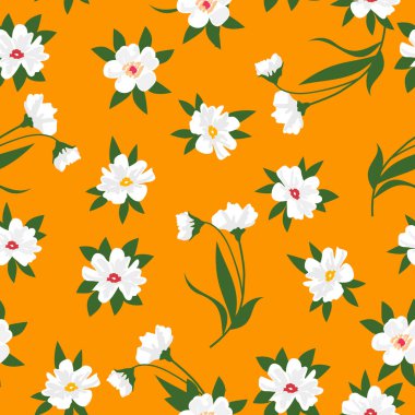 Çiçeksiz desenli, beyaz çiçekli. Vektör arkaplanı.