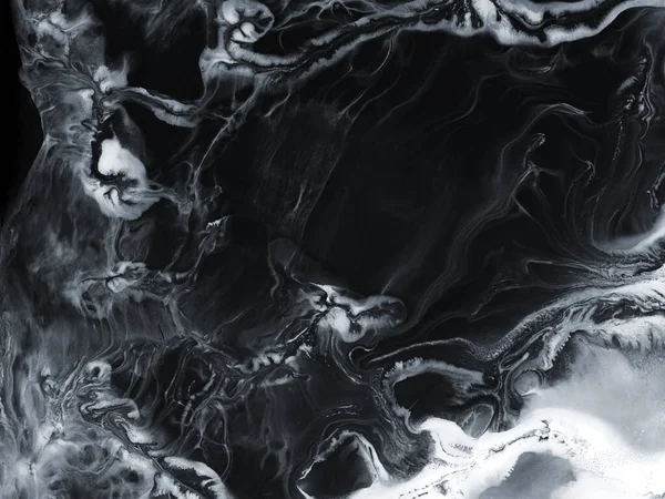 Černobílé Kreativní Abstraktní Ručně Malované Pozadí Mramorová Textura Abstraktní Oceán — Stock fotografie