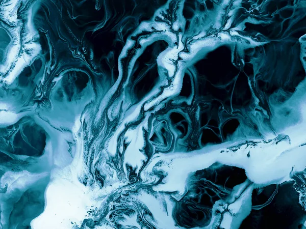 青の創造的な抽象的な手の背景 大理石の質感 抽象的な海 キャンバス上のアクリル絵具を描いた 現代美術 現代美術 — ストック写真