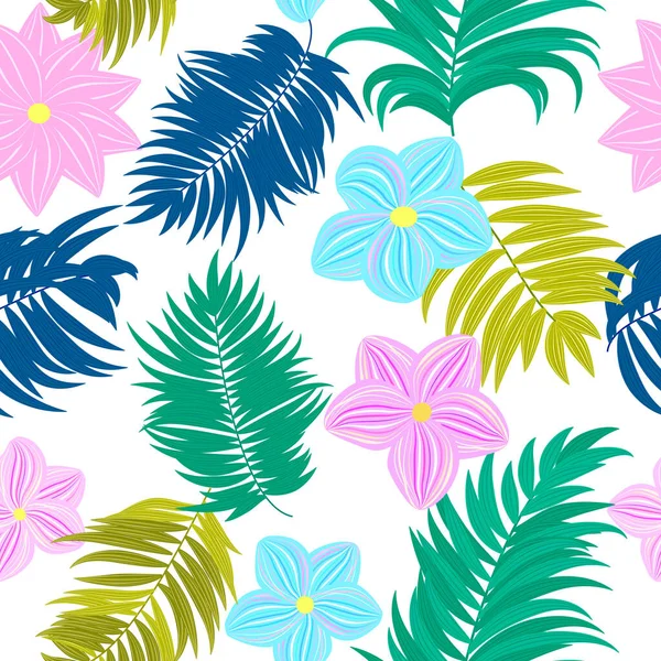 Vecteur Jungle Tropicale Motif Sans Couture Avec Des Feuilles Palmiers — Image vectorielle