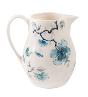 Beyaz bir arka plan üzerine çiçek baskı boyalı seramik beyaz daire