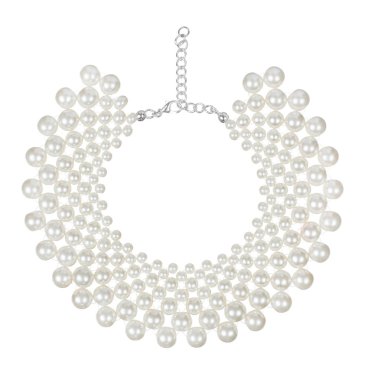 Zincirler, inci, beyaz bir arka plan üstündeki güzel lüks büyük kadın izole beyaz kolye