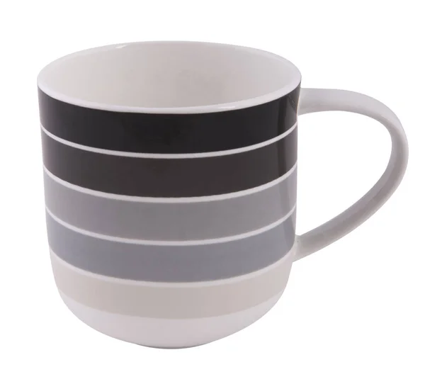 Taza a rayas gris té negro aislado sobre fondo blanco — Foto de Stock
