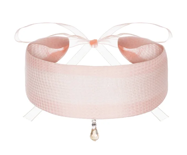 Lovely luxurious lace pink choker with cloth and bow on a white background — Stock Photo, Image