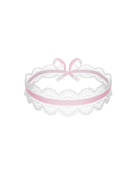 Piękne luksusowe koronki różowy naszyjnik z tkaniny i łuk na białym tle — Zdjęcie stockowe