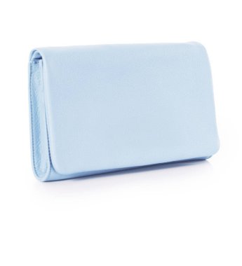 Güzel lüks mavi deri küçük kadın çanta beyaz bir arka plan üzerinde