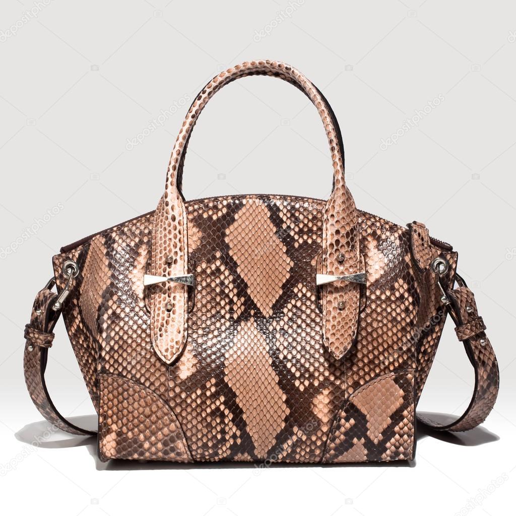 Leather python bag luxury brown on a white background