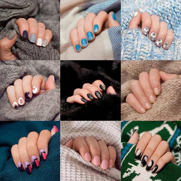 Bir kadın eli dokuz güzel kış manikür çeşitleri topluluğu