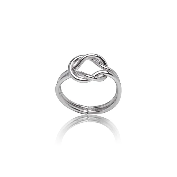 Bague bijoux luxe argent sur fond blanc — Photo