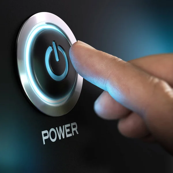 Finger Pressing Power Button on a Computer — Stock Photo, Image