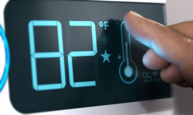 Digital Thermostat Temperature Controller Set at 82 Degrees Fahr clipart