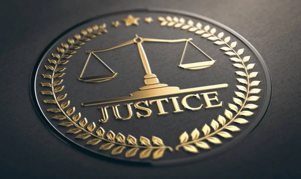 Justiça, Lei e Igualdade Símbolo sobre fundo preto — Fotografia de Stock