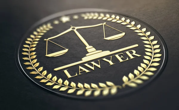 Адвокатская деятельность или золотой символ юриста на чёрном фоне — стоковое фото