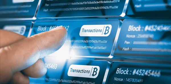 Blockchain-Technologie. Bitcoin-Transfer — Stockfoto