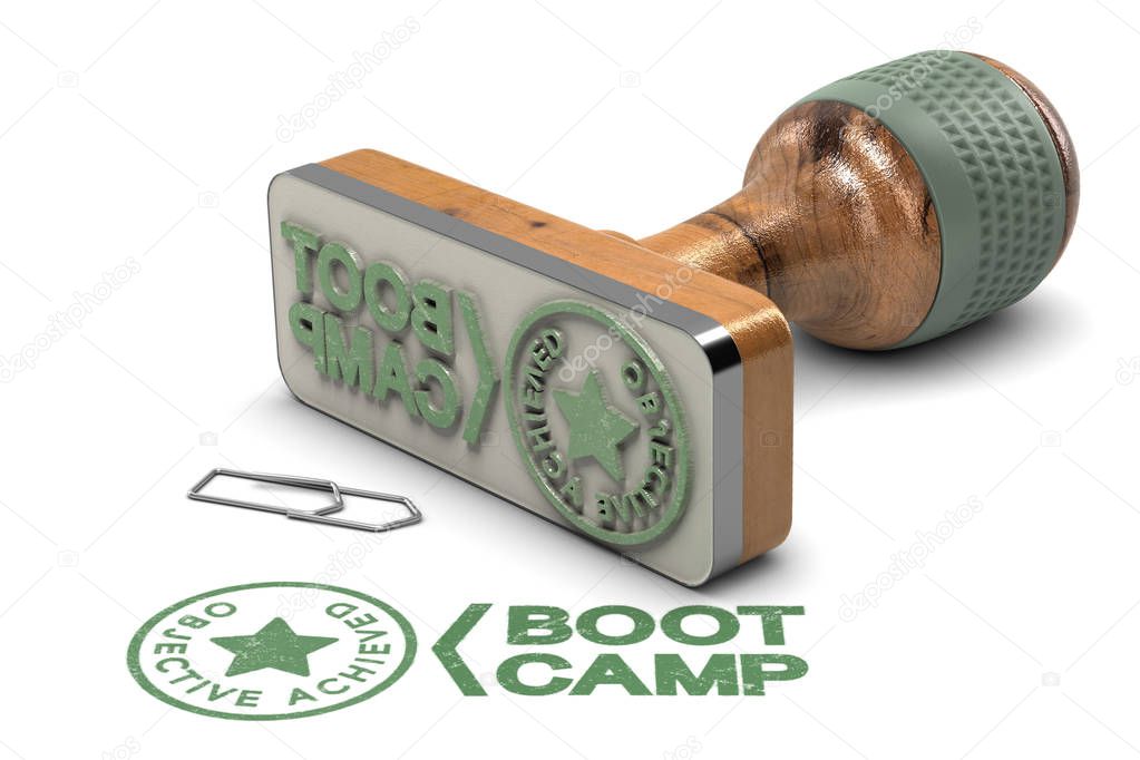 Boot Camp Concept. Objective Achieved Certificate over White Bac