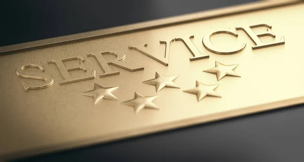 Trust Concept, Premium Service. Five Stars Over Golden Backgroun — Stock Photo, Image