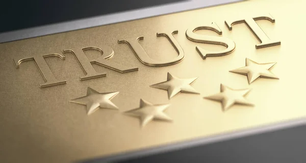 Důvěryhodná koncepce společnosti. Zlatý znak s pěti hvězdami. — Stock fotografie