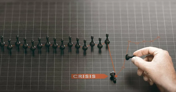 Homem Movendo Peões Sobre Gráfico Vermelho Para Recuperar Uma Crise — Fotografia de Stock