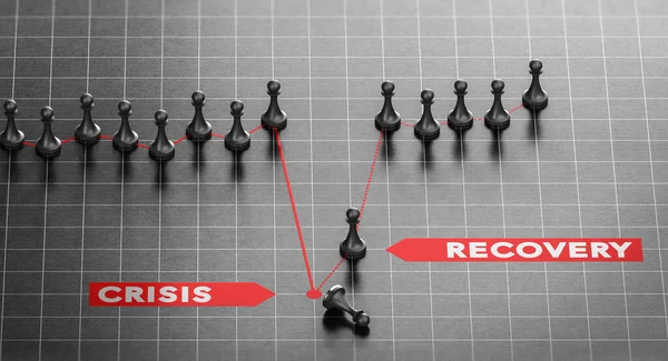 3D illustration of crisis and disaster recovery chart over black background. Business continuity plan concept.