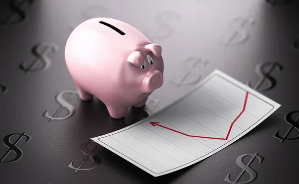 小猪银行被经济萧条的形象表现吓坏了 金融风险或高风险投资的概念 3D插图 — 图库照片