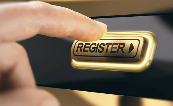 Stisknutím Tlačítka Zlatý Rejstřík Stanete Novým Členem Organizace Pojem Registrace — Stock fotografie