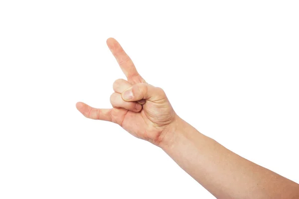 Hand Zeigt Rocknoll Zeichen Auf Weißem Hintergrund — Stockfoto
