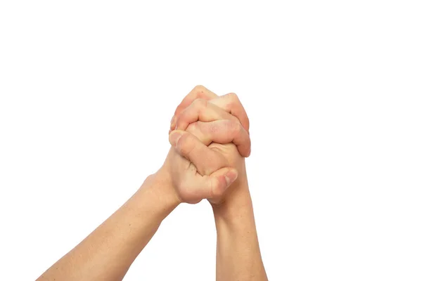 手紧固的姿势 用白色隔离的握手 — 图库照片