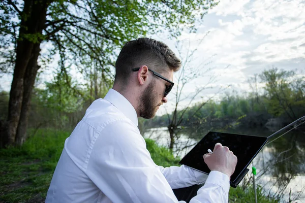 Werk Afstand Online Werk Buiten Het Kantoor — Stockfoto